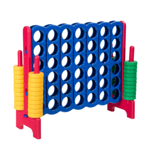 Jeu de Puissance 4 géant en bois avec jetons colorés, en location à Rennes