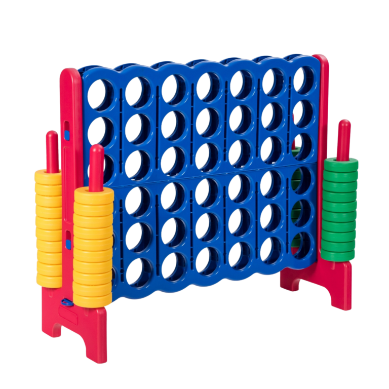 Jeu de Puissance 4 géant en bois avec jetons colorés, en location à Rennes