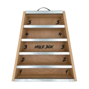Jeu de précision Hole Box en bois à trous numérotés, en location à Rennes