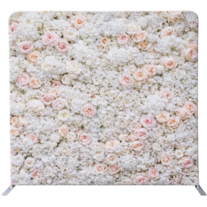 Toile de fond florale blanche et rose pour photobooth, en location à Rennes
